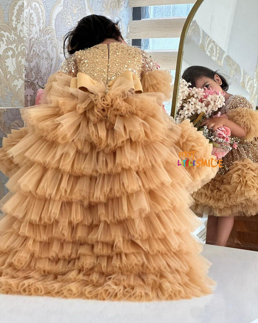 Fluffy Beaded Birthday Party Dress With Trail