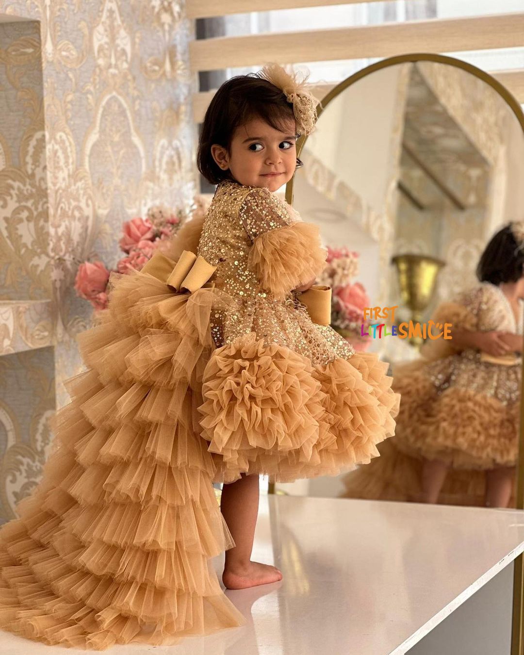 Fluffy Beaded Birthday Party Dress With Trail