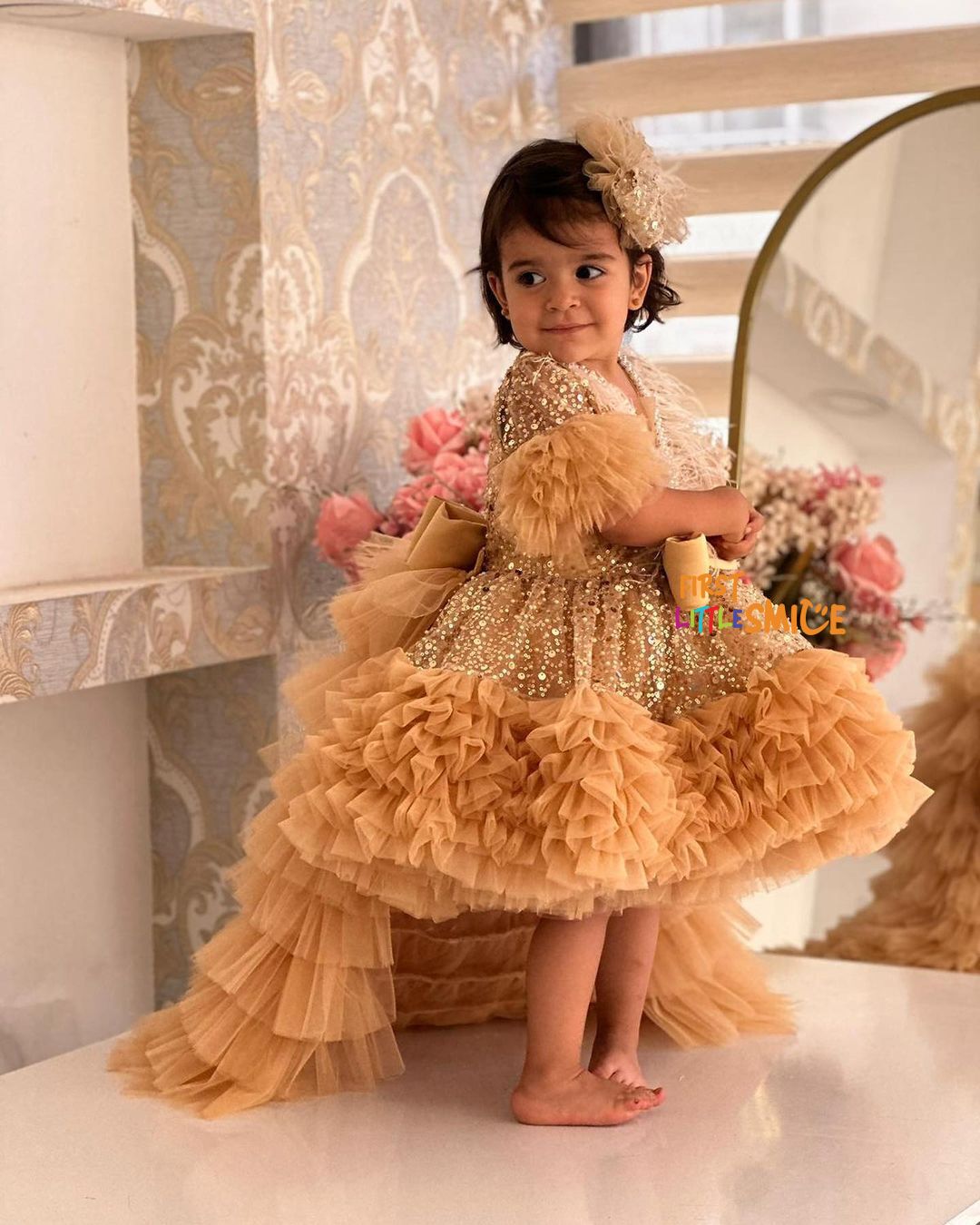 Fluffy Beaded Birthday Party Dress With Trail