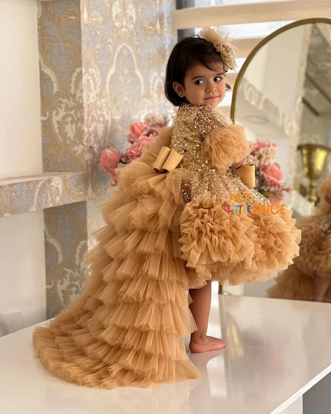 Fluffy Beaded Birthday Party Dress With Trail