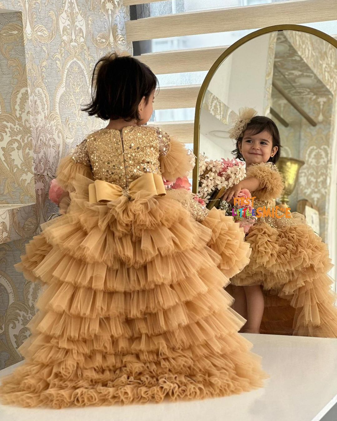 Fluffy Beaded Birthday Party Dress With Trail