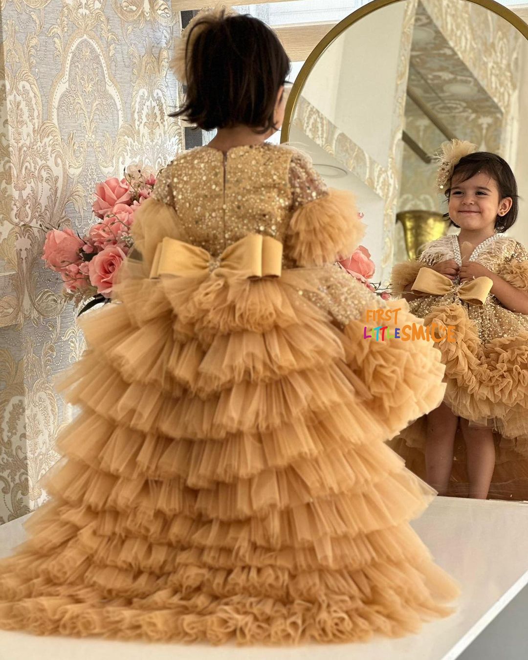 Fluffy Beaded Birthday Party Dress With Trail