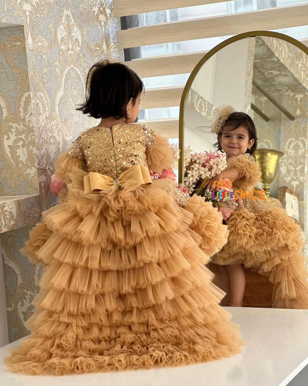 Fluffy Beaded Birthday Party Dress With Trail