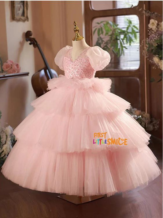 Fluffy Beaded Sequin Birthday Party Gown Dress