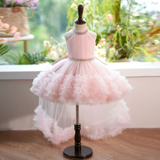 Fluffy Beaded Birthday Party Dress With Trail