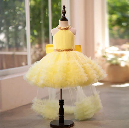 Fluffy Beaded Birthday Party Dress With Trail