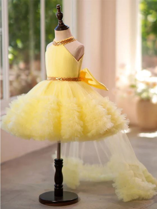 Fluffy Beaded Birthday Party Dress With Trail