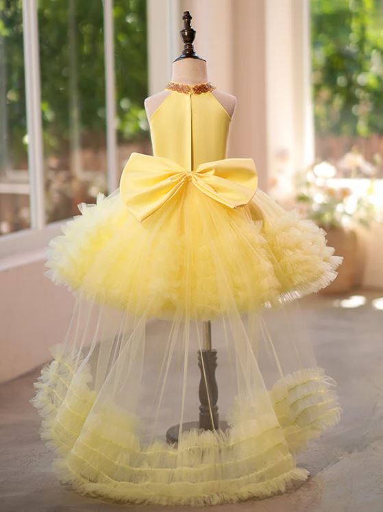 Fluffy Beaded Birthday Party Dress With Trail