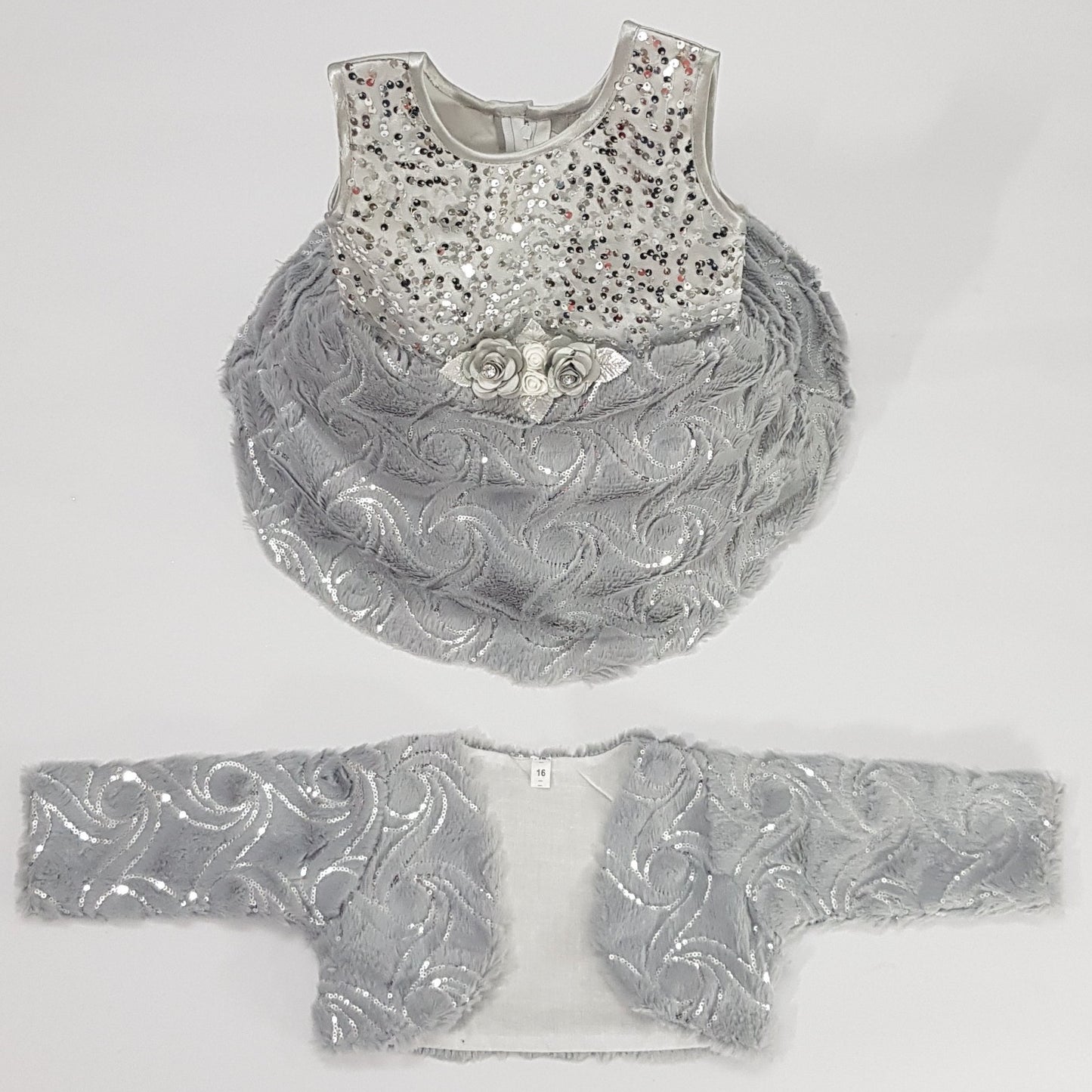 Beautiful Light Grey, Silver Birthday Party Dress With Jacket