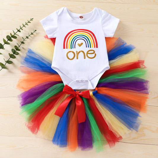 Rainbow Print First Birthday Dress