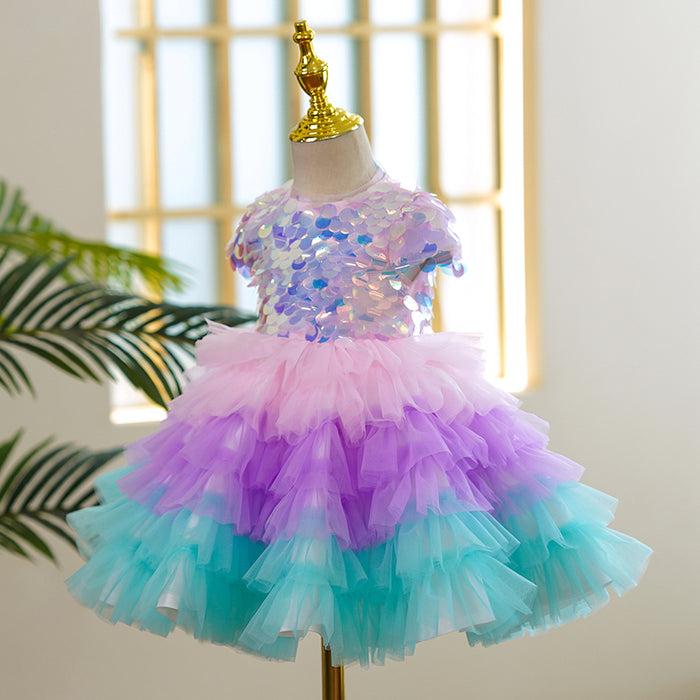 Multicolour Rainbow Unicorn Mermaid Styled Birthday Party Dress