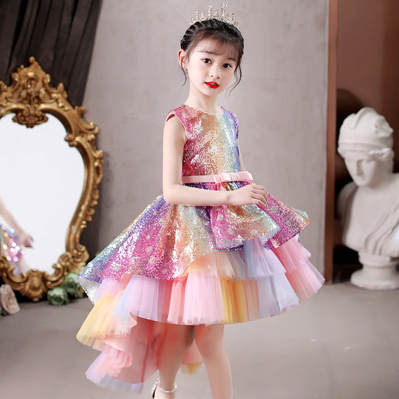 Multicolour Multi-frill Fluffy Mermaid Princess Birthday Party Dress With Tail