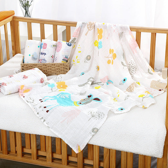 Cartoon Printed 100% Organic Cotton Muslin Baby Swaddle Blanket 4