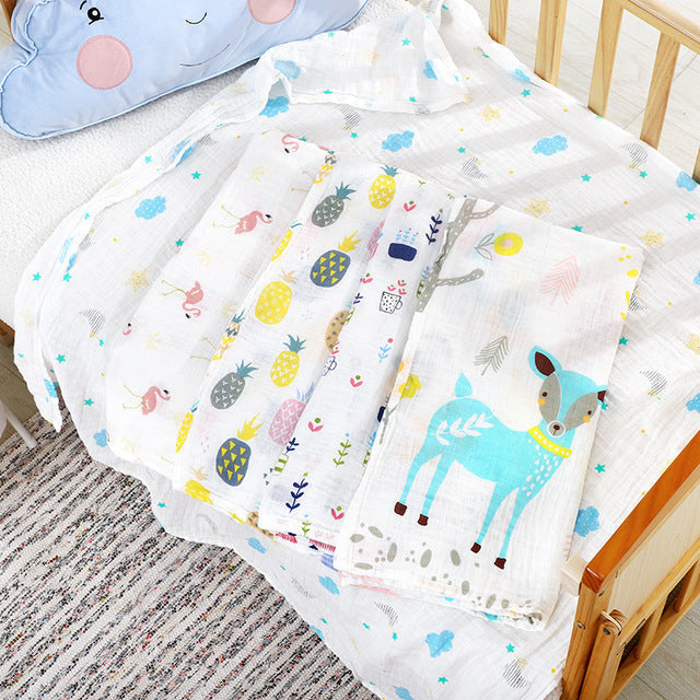 Cartoon Printed 100% Organic Cotton Muslin Baby Swaddle Blanket 4