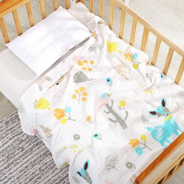 Cartoon Printed 100% Organic Cotton Muslin Baby Swaddle Blanket 4