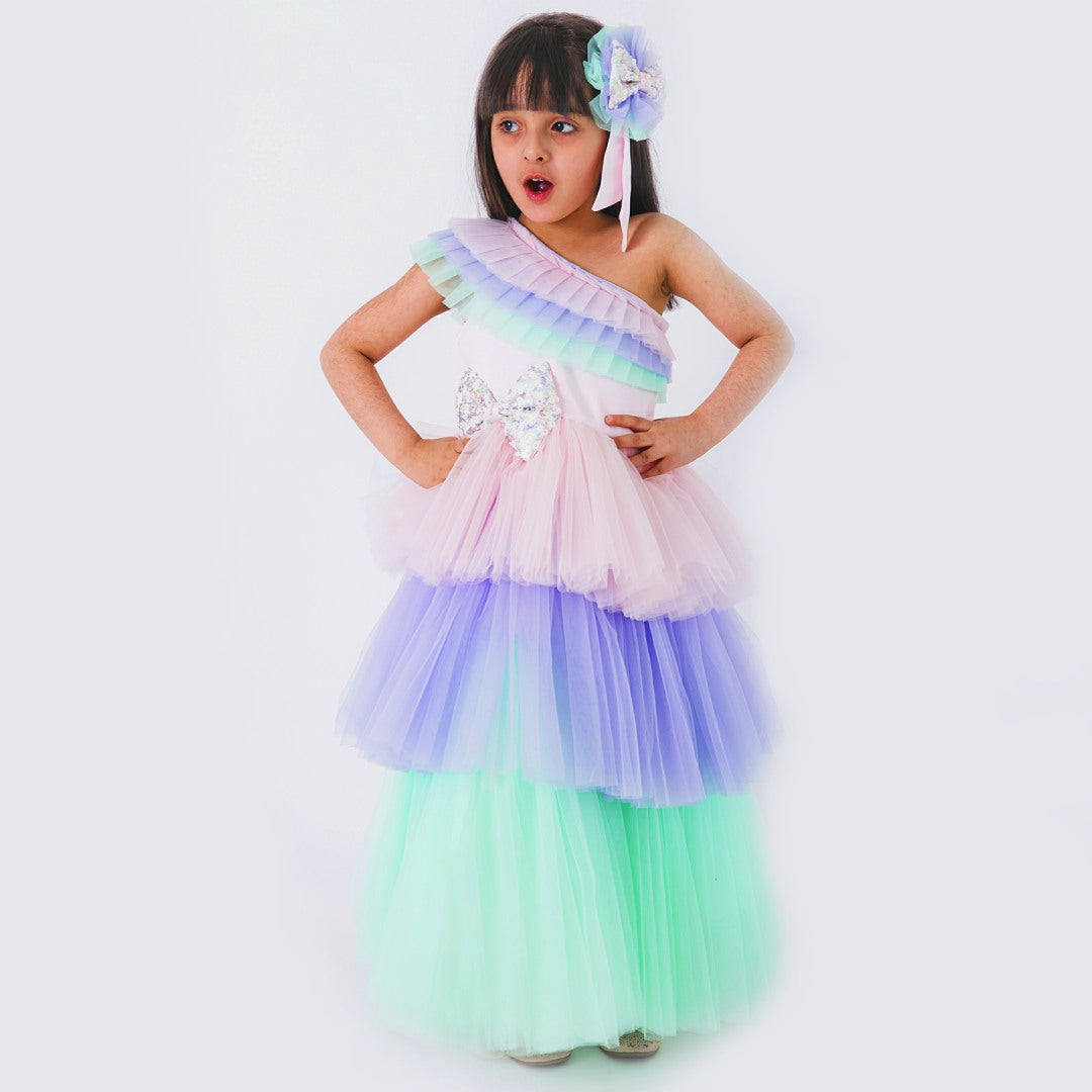 Multicolour Rainbow Unicorn Styled Birthday Party Dress