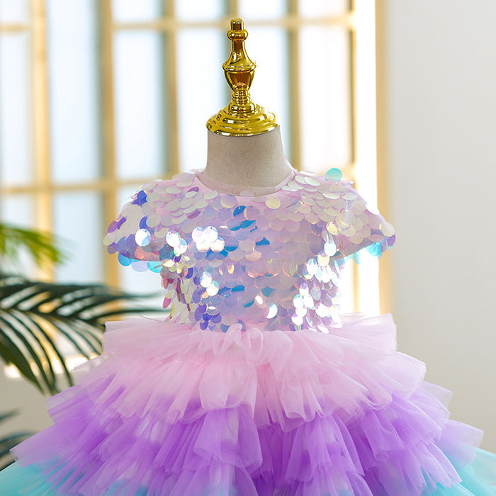 Multicolour Rainbow Unicorn Mermaid Styled Birthday Party Dress