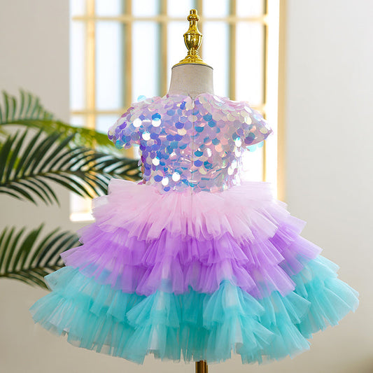 Multicolour Rainbow Unicorn Mermaid Styled Birthday Party Dress