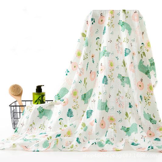 Cartoon Printed 100% Organic Cotton Muslin Baby Swaddle Blanket 1