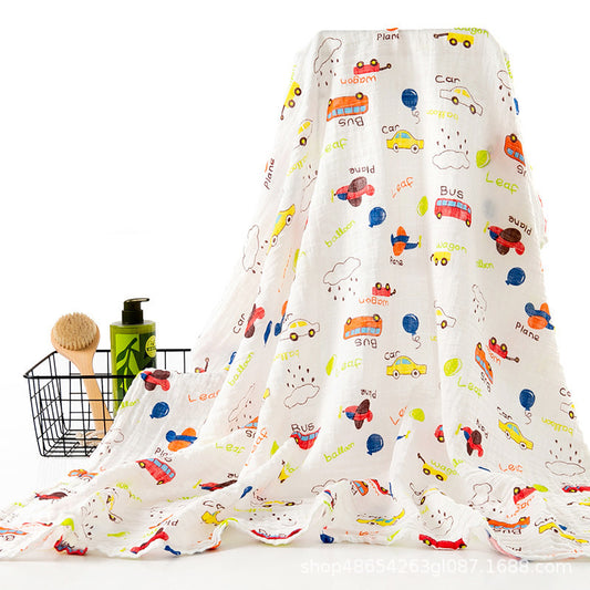 Cartoon Printed 100% Organic Cotton Muslin Baby Swaddle Blanket 5